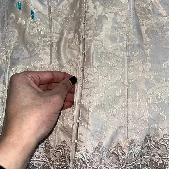 Beautiful vintage Fredrick’s of Hollywood tan blue floral Halter Corset sz 38 - Picture 5 of 10